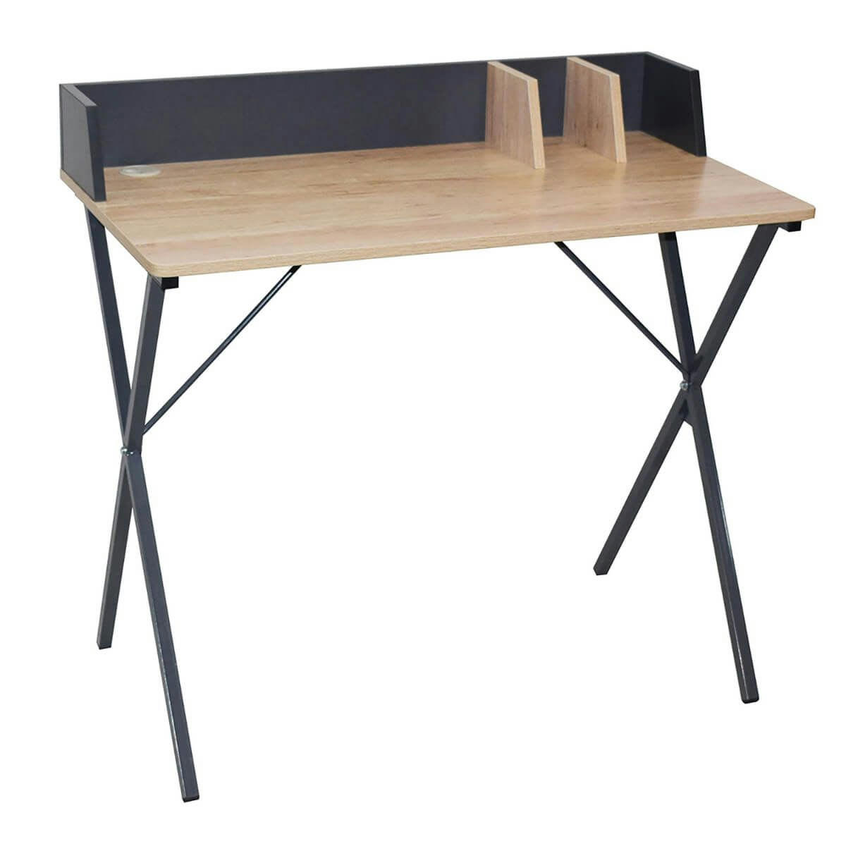 BADIE - Bureau  plateau effet bois et piètement gris foncé