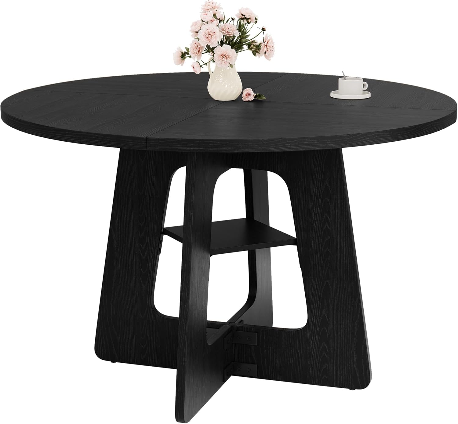 Round Dining Table for 4-6, 47 Kitchen Table for Dining Room, Modern Black Dining Table, Circle Kitchen Table for Living Room, Apartment