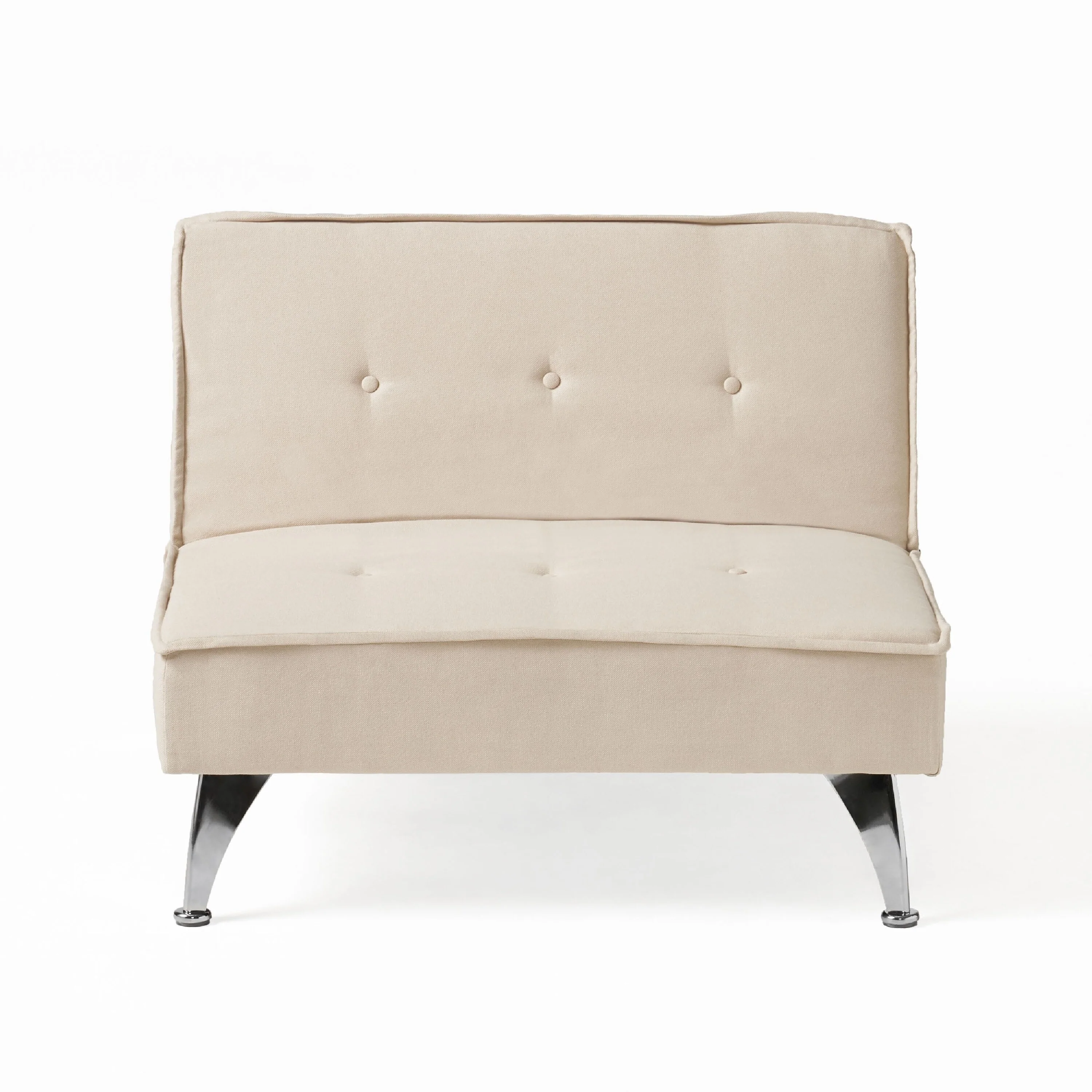 Coco Accent Ottoman Chair, Foldable Backrest, Silver Iron Legs, Ivory