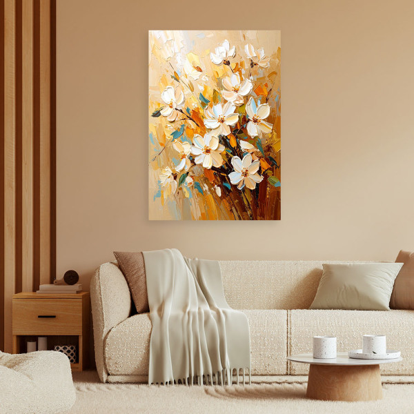 Feeby Obraz do salonu sypialni, Białe Kwiaty efekt farby olejnej 40x60