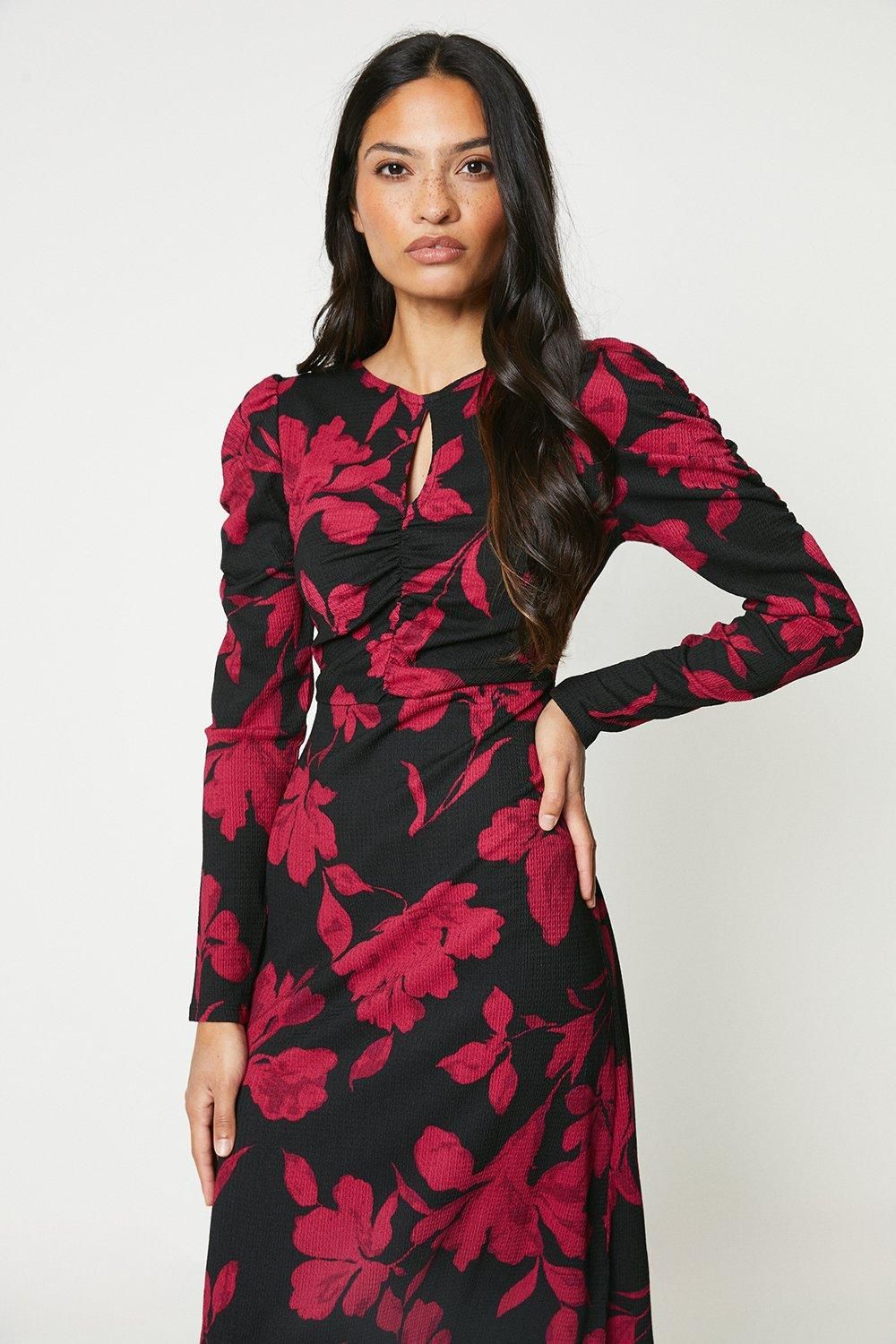 Dorothy Perkins Red Floral Keyhole Midi Dress