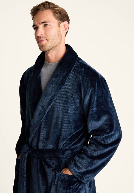 Mens Navy Shawl Collar Dressing Gown