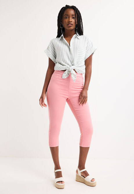 Womens Pink Plain Kate Cropped Jeggings