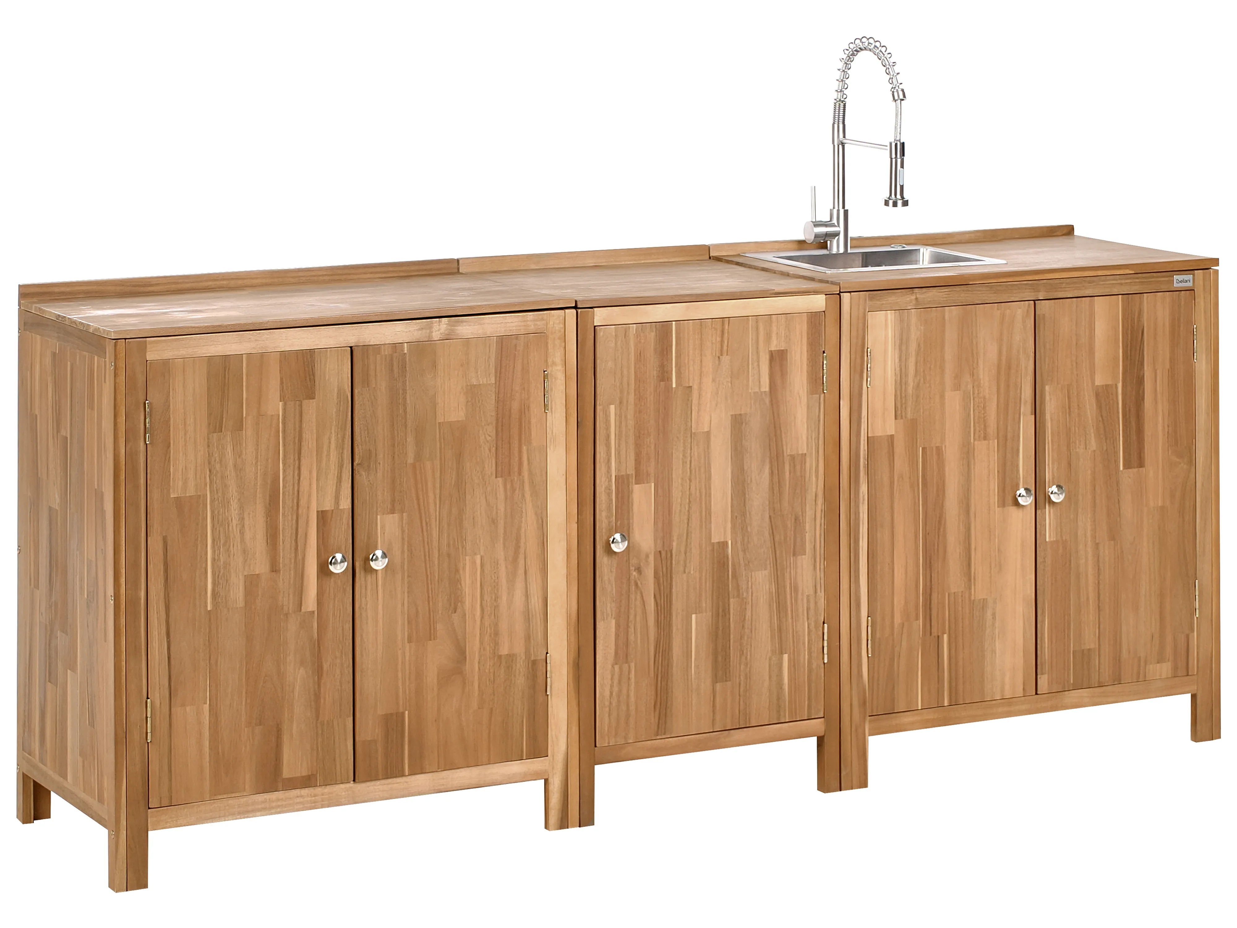 3 Piece Outdoor Kitchen Set with Sink VENOSA Acacia Wood Brown/ Silver