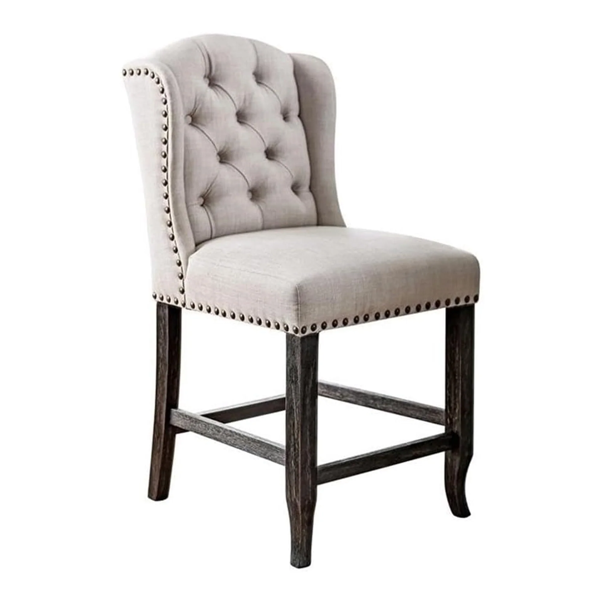 Bega 7pc Counter Height Table and Chair Set, Ivory Upholstery, Black