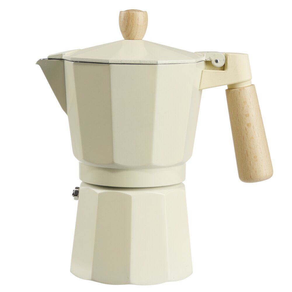 Cafetière style traditionnel 270ml aluminium beige poignée bois H19cm