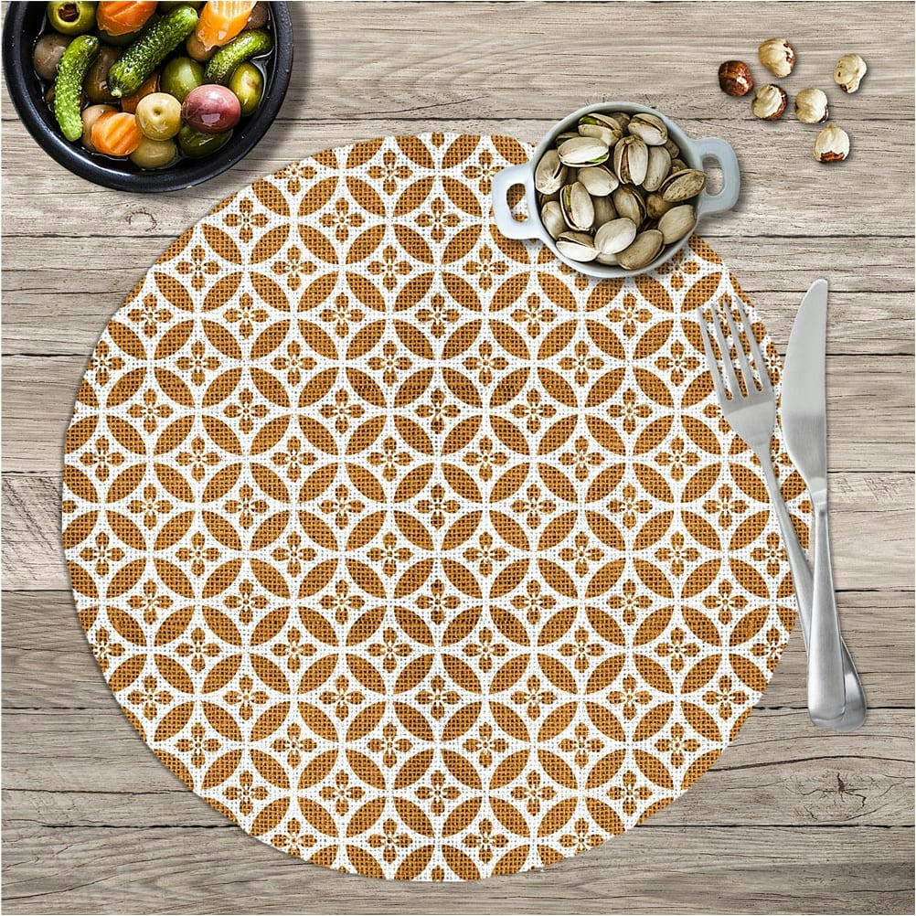 - Set de table rond carreau de ciment jaune et blanc D38cm