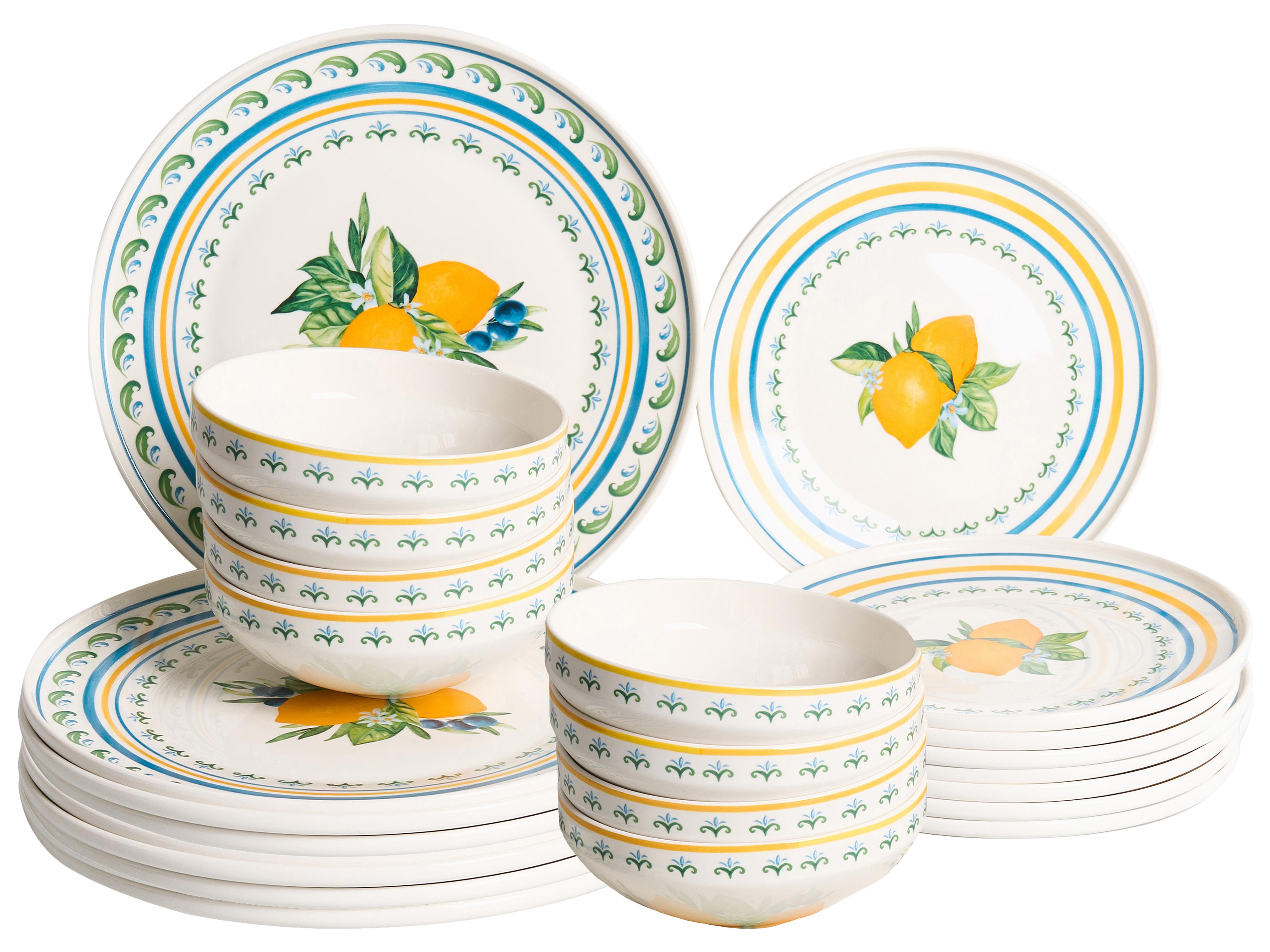 Set of 12 Dinnerware TARRAGON Porcelain White/ Green
