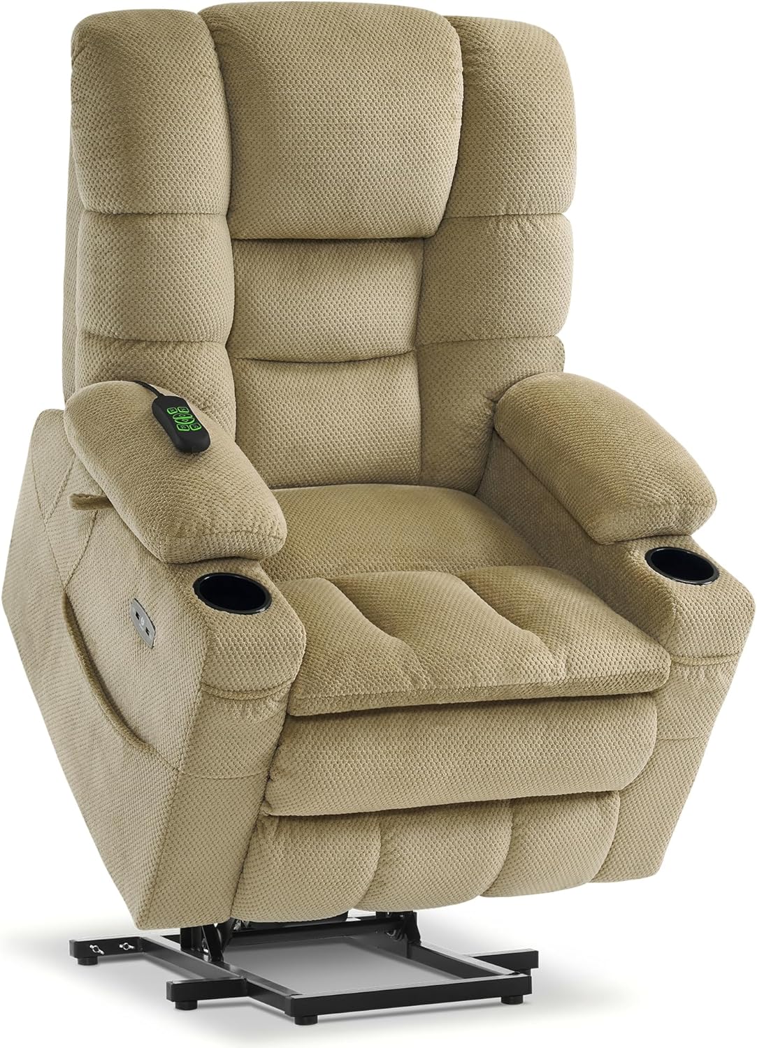 MCombo Large Triple Motor Power Lift Recliner Chair with Massage and Dual Heating, Adjustable Headrest for Tall Elderly People, Fabric 7634 (Beige, Large)