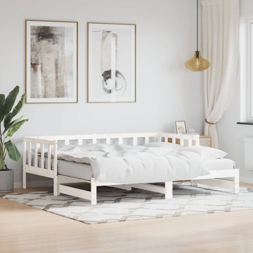 NNEVL Day Bed with Trundle White 92x187 cm Single Size Solid Wood Pine