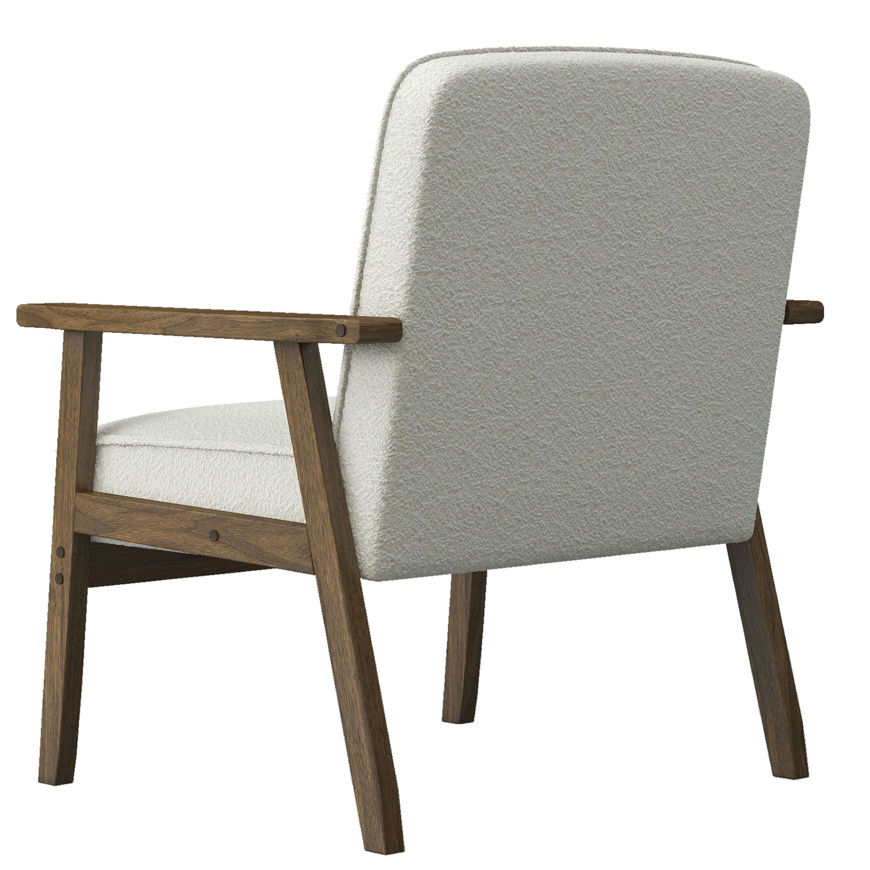 DOUGLAS - Fauteuil bouclette Blanc Cassé et pieds bois teinté noyer