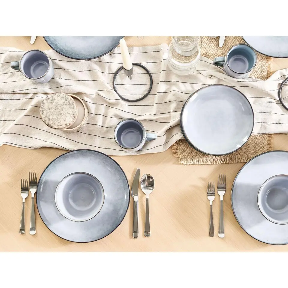 JUNIPER - Dinerborden set van 8 - Lichtblauw - Steengoed