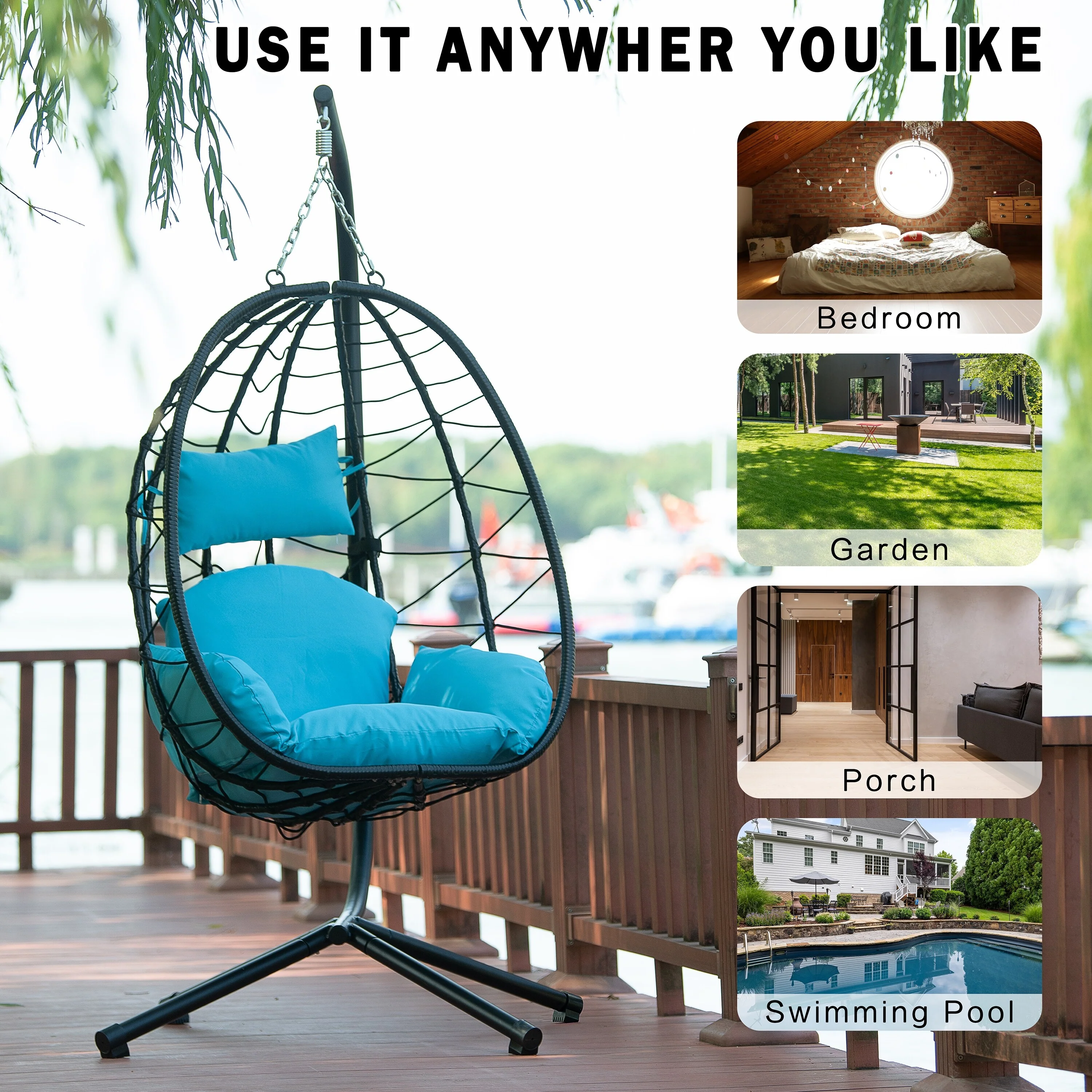 Rattan Egg Swing Chair Hanging Basket Swing Hammock Chairs with Stand