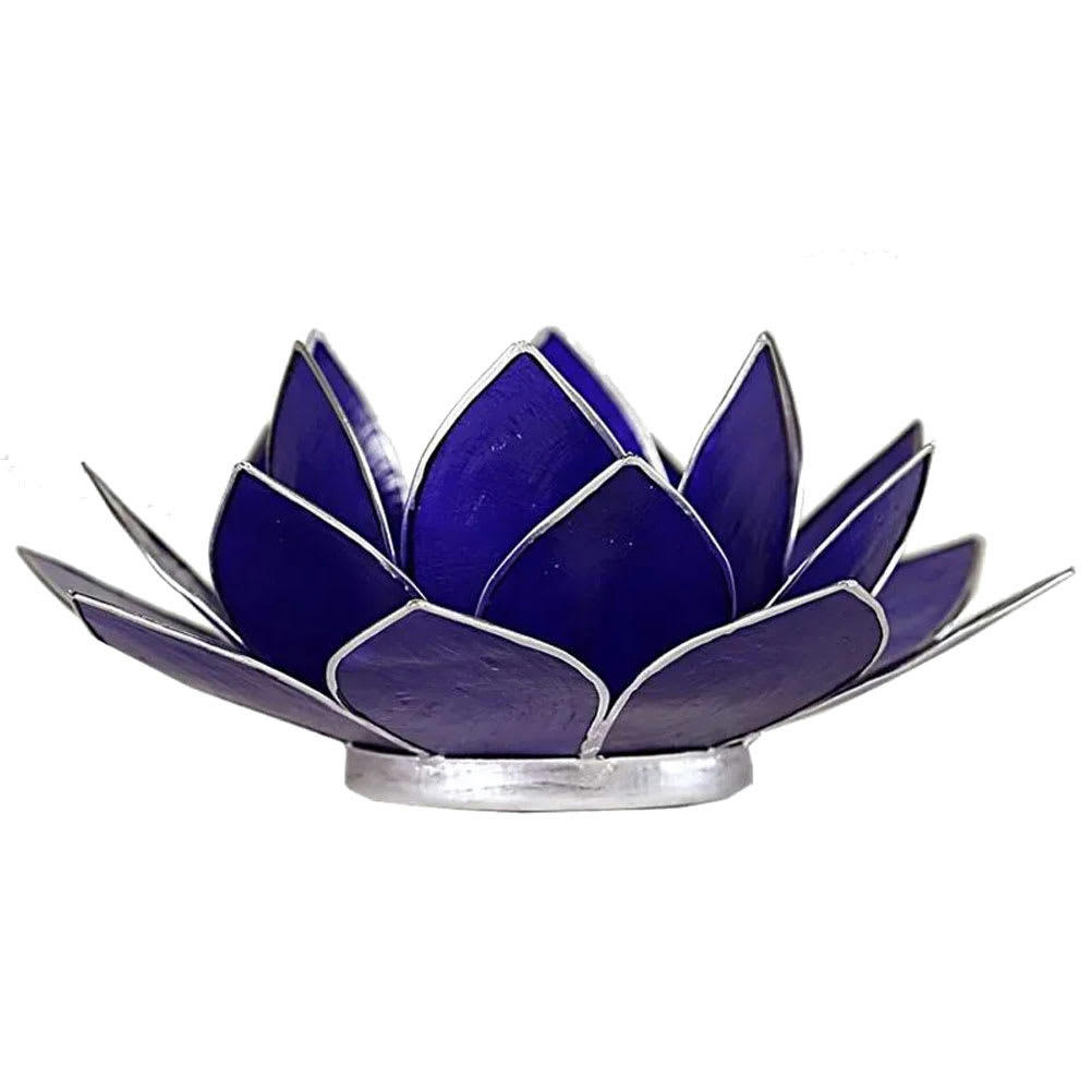 LOTUS - Porte bougie fleur de lotus bleu foncé et argent