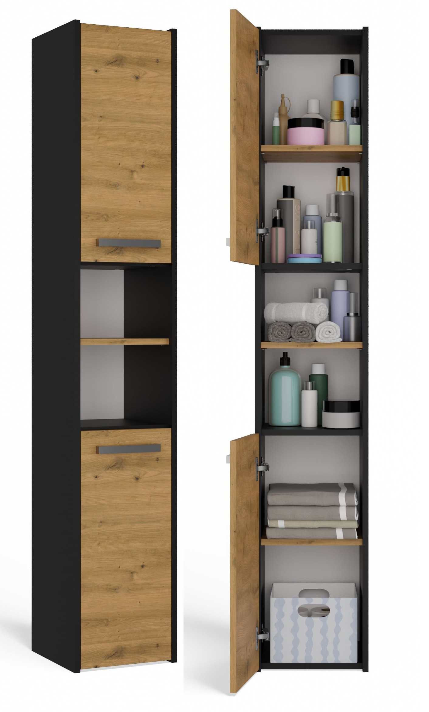 Szafka łazienkowa regał słupek S30 - Antracyt / dąb artisan