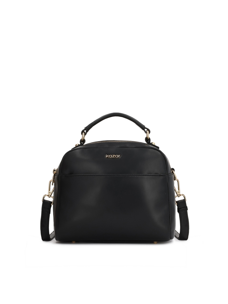 Versatile black leather handbag