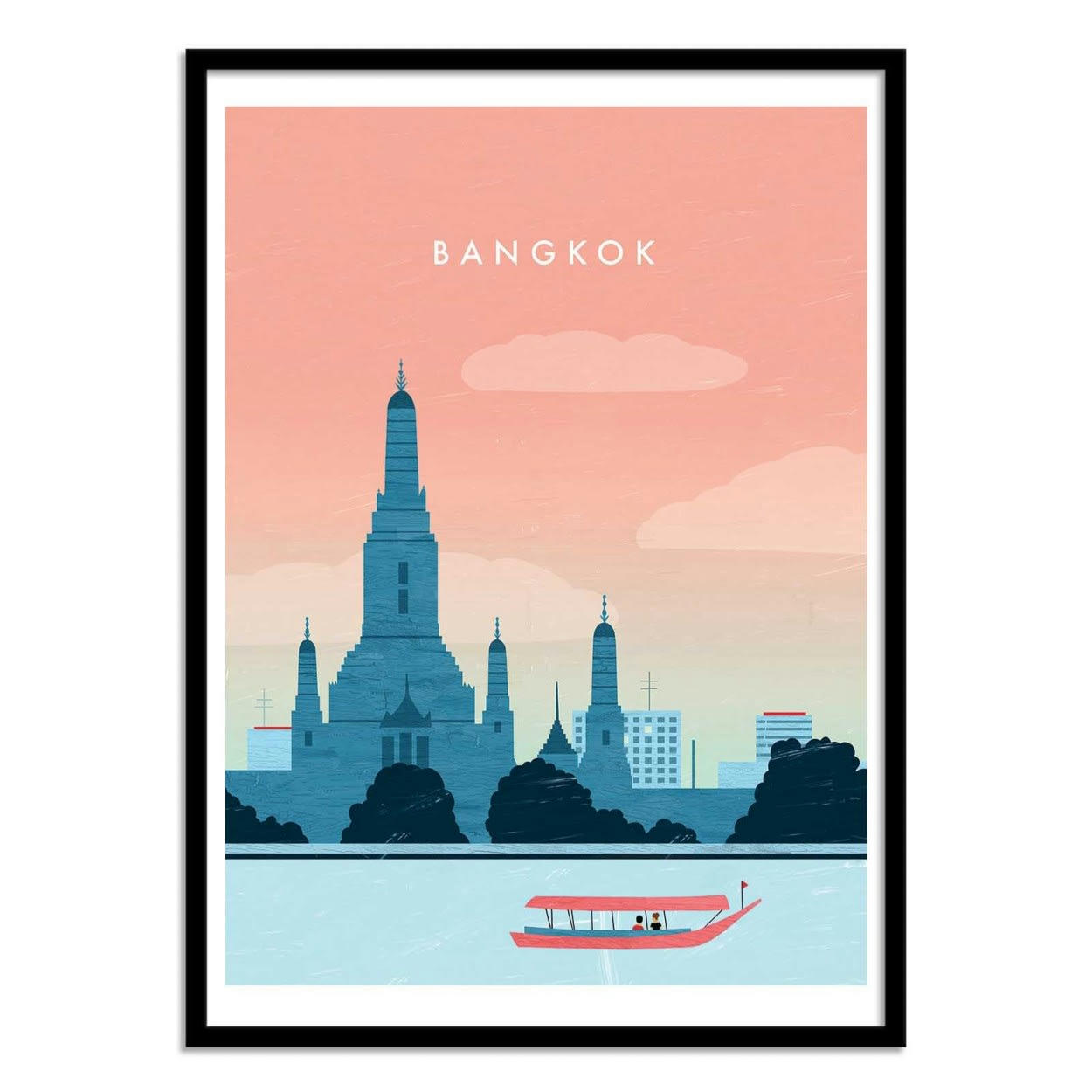 KATINKA REINKE - BANGKOK - Affiche d'art avec Cadre bois noir - 30 x 40 cm