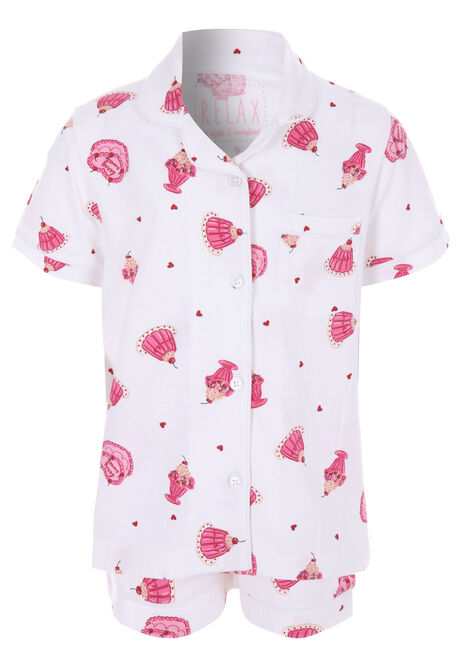 Girls Cream Cake Print Short Pyjama Set