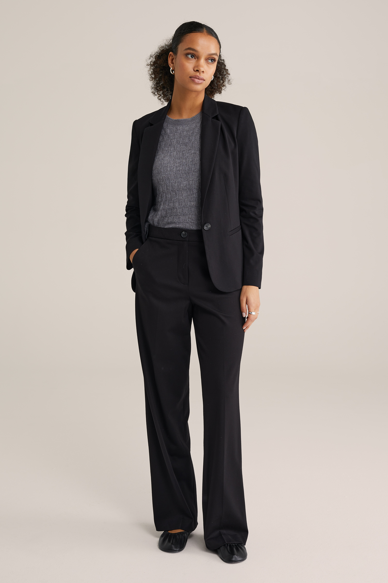 Dames wide leg jersey pantalon met stretch