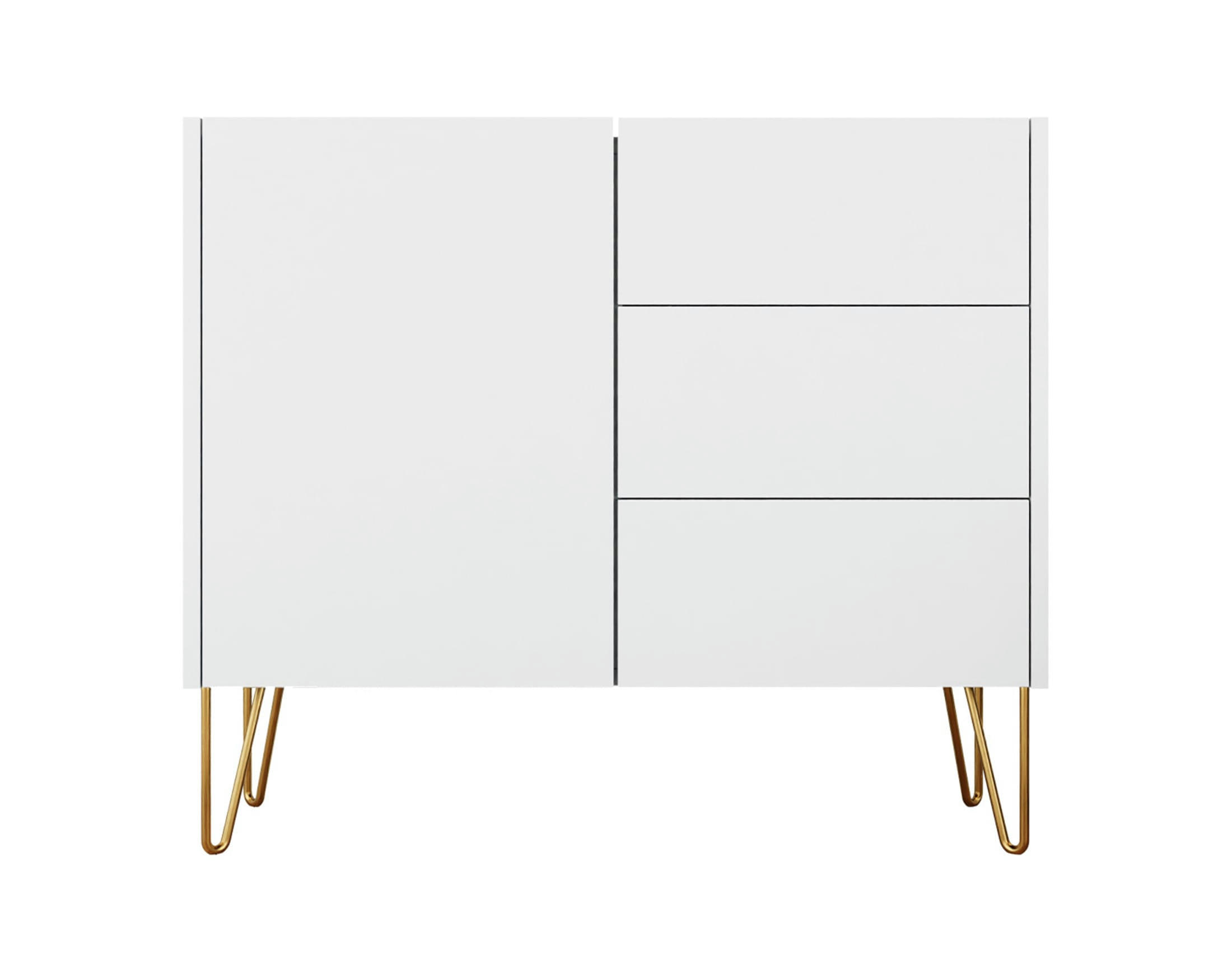 CALI - Buffet bas contemporain 97 cm blanc / doré