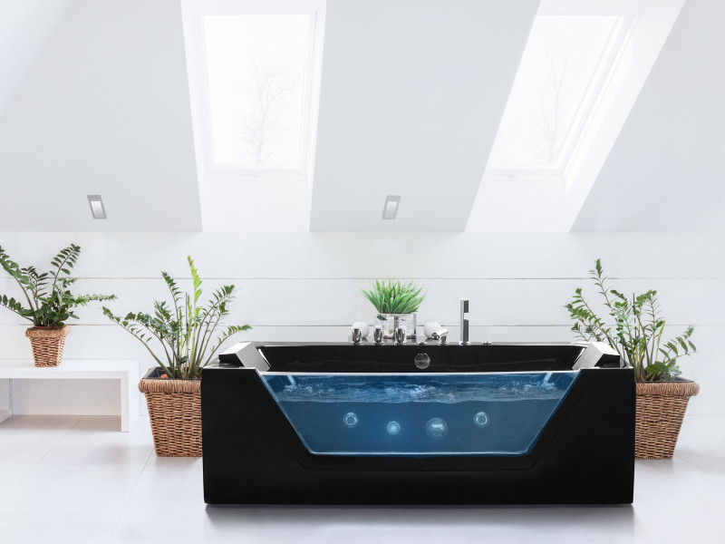 Wanna LED z hydromasażem 150x71 cm czarna