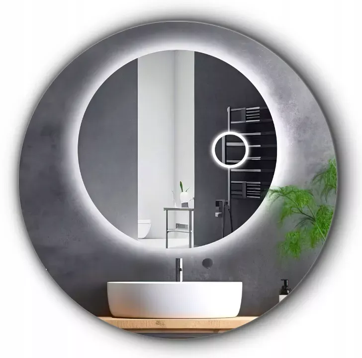 Lustro 60cm Okrągłe Led 480 diod/m Z Lusterkiem Kosmetycznym Do Makijażu