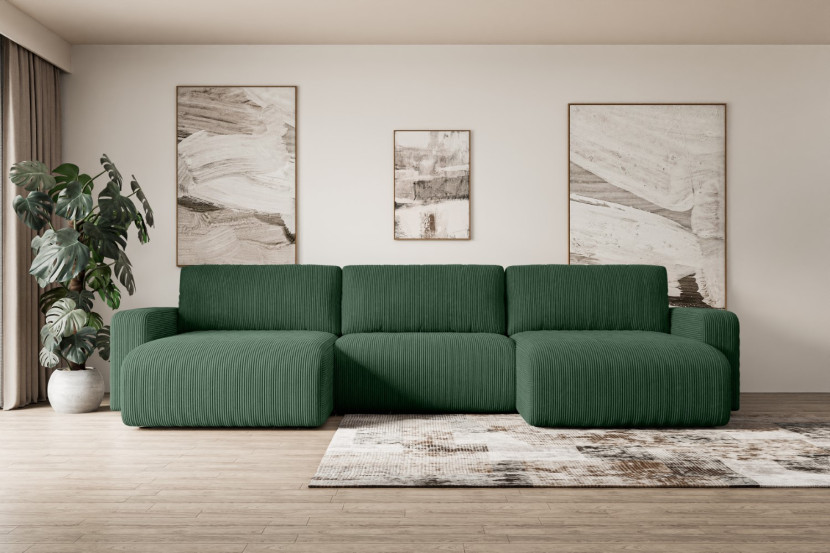 Narożnik z funkcją spania i pojemnikiem KLEEA-U - 347x143x83cm Zielony
