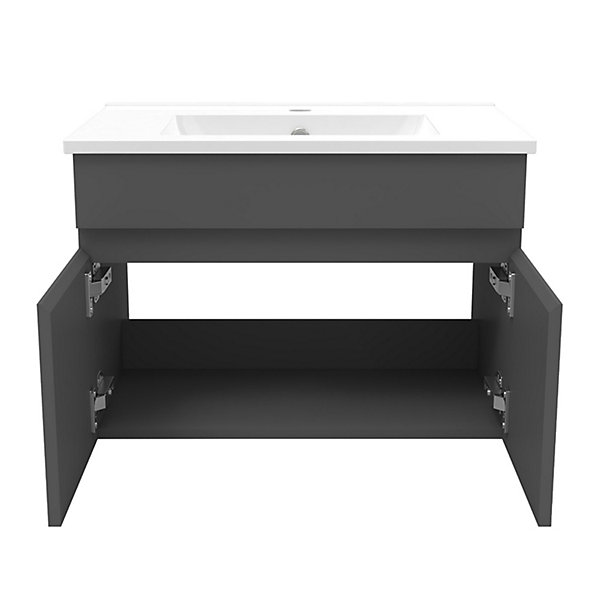 Meuble salle de bain simple vasque 60cm meuble   miroir Anthracite