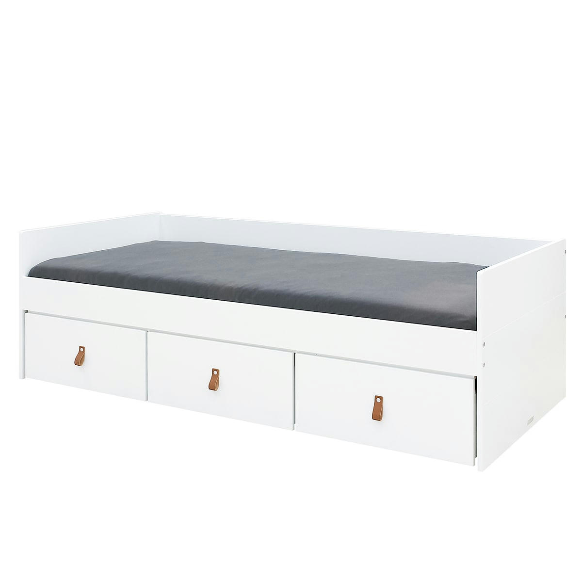 INDY - Lit banquette 90x200 3 tiroirs de lit blanc