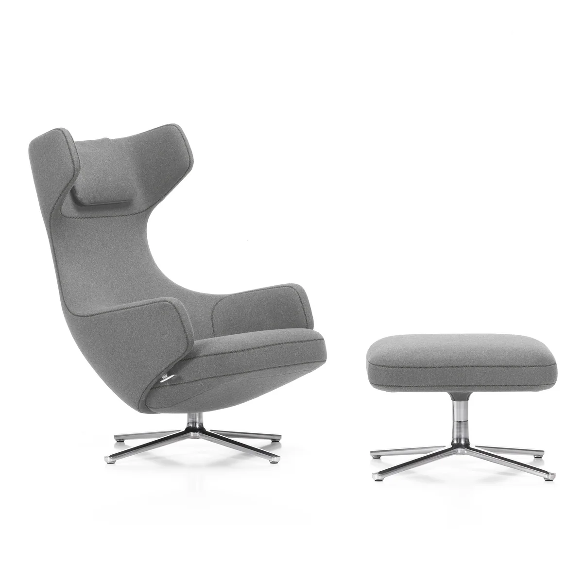 Vitra - Ottoman für Repos / Grand Repos,, Cosy 2 hellgrau (01 kieselgrau), Aluminium poliert (Filzgleiter)