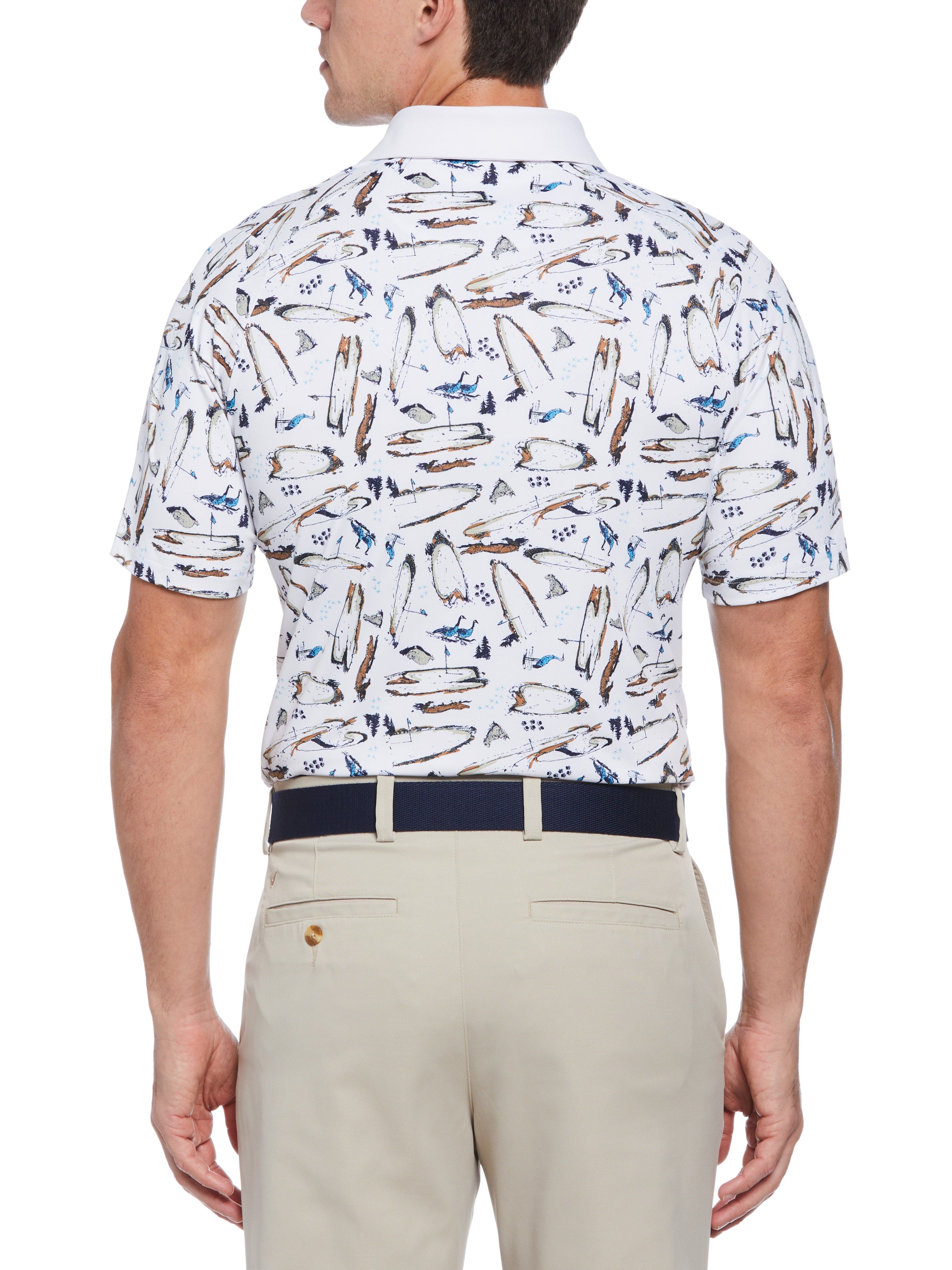 Mens Golf Course Critter Print Golf Polo
