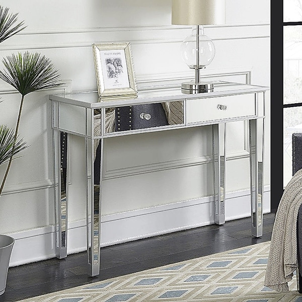 2 Drawers Mirrored Makeup Table Computer Desk Writing Desk - (41.34 x 14.17 x 29.92)"
