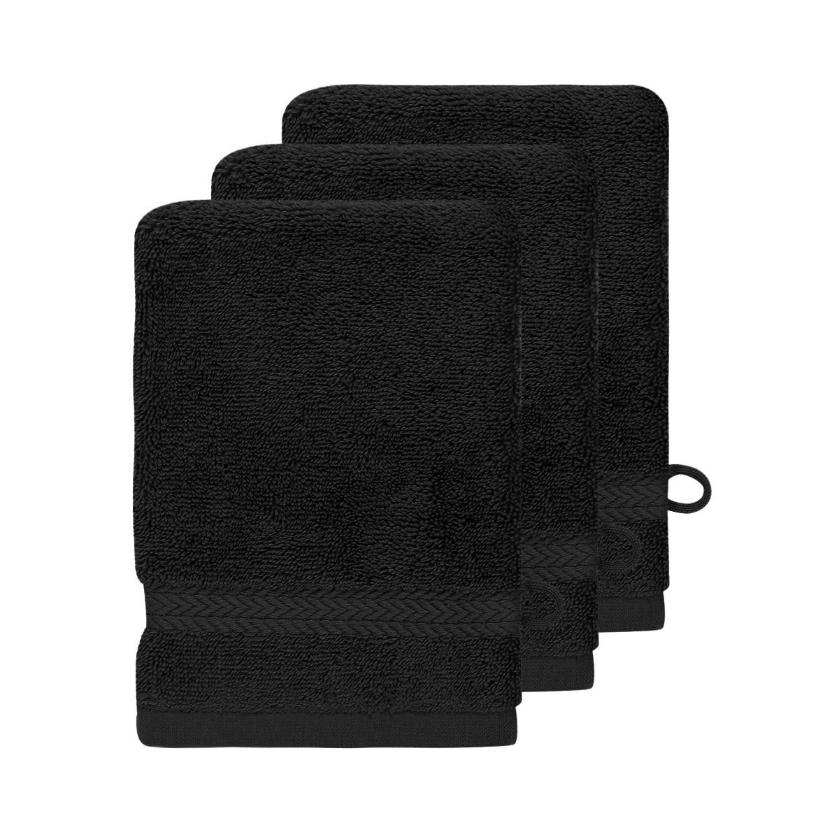 LUXURY - Lot de 3 gants de toilette 550gr/m²  noir 16x22 cm