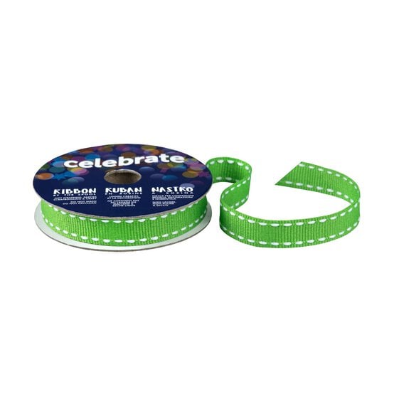 Lime Green Grosgrain Running Stitch Ribbon 9mm x 5m