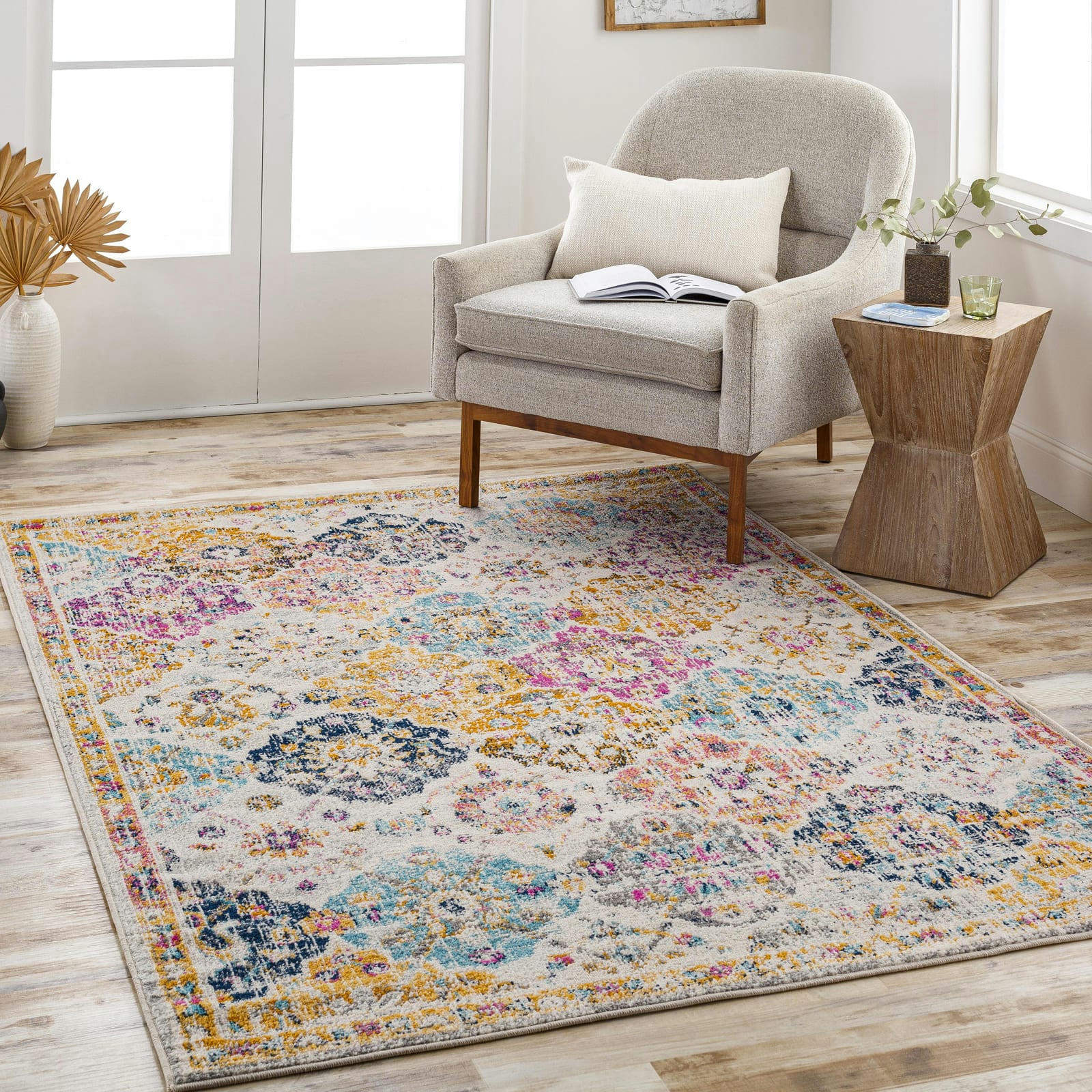 INES - Tapis Vintage Oriental Multicolore/Orange 120x170