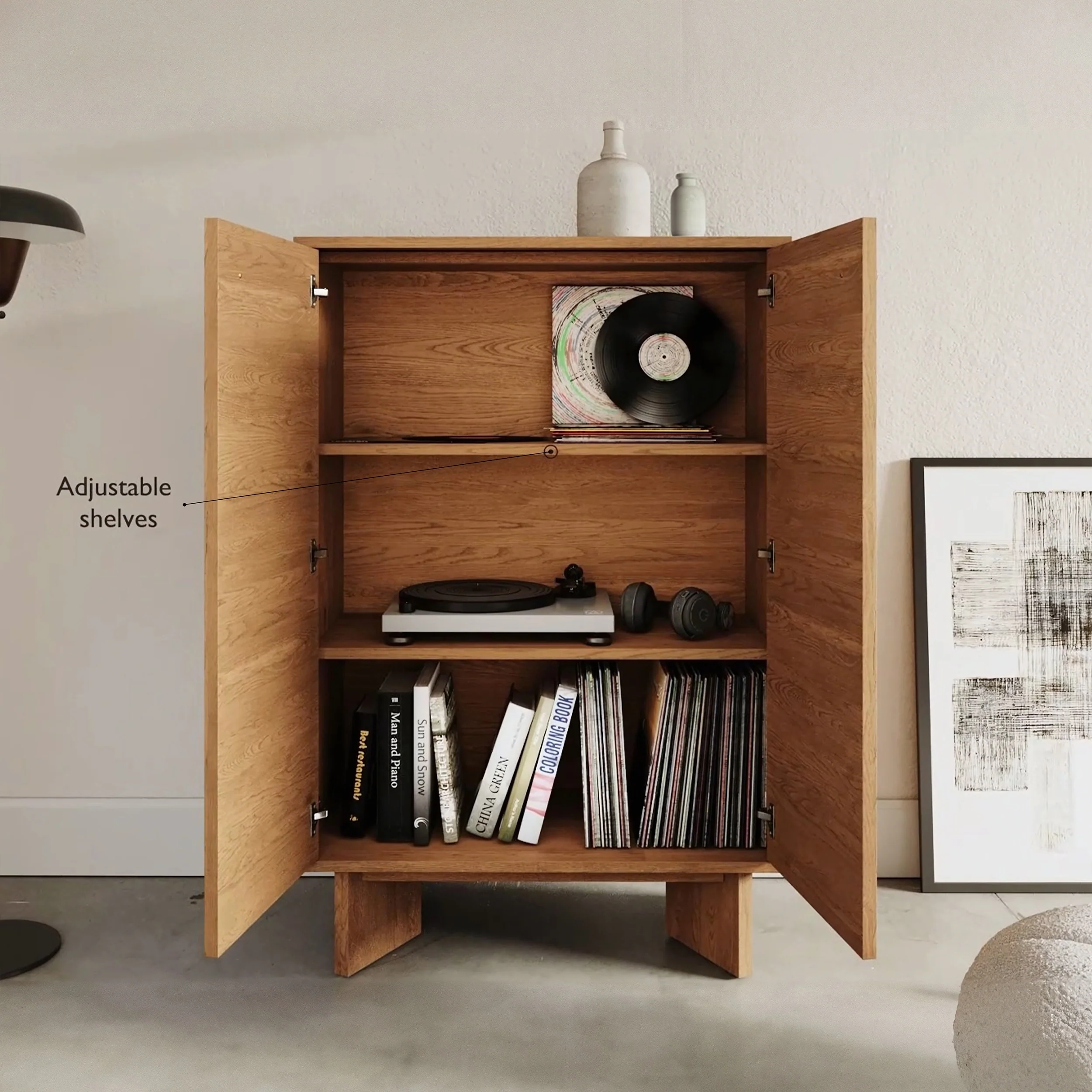 Studio London Zahra 2 Door USA Oak Wooden Accent Cabinet Storage