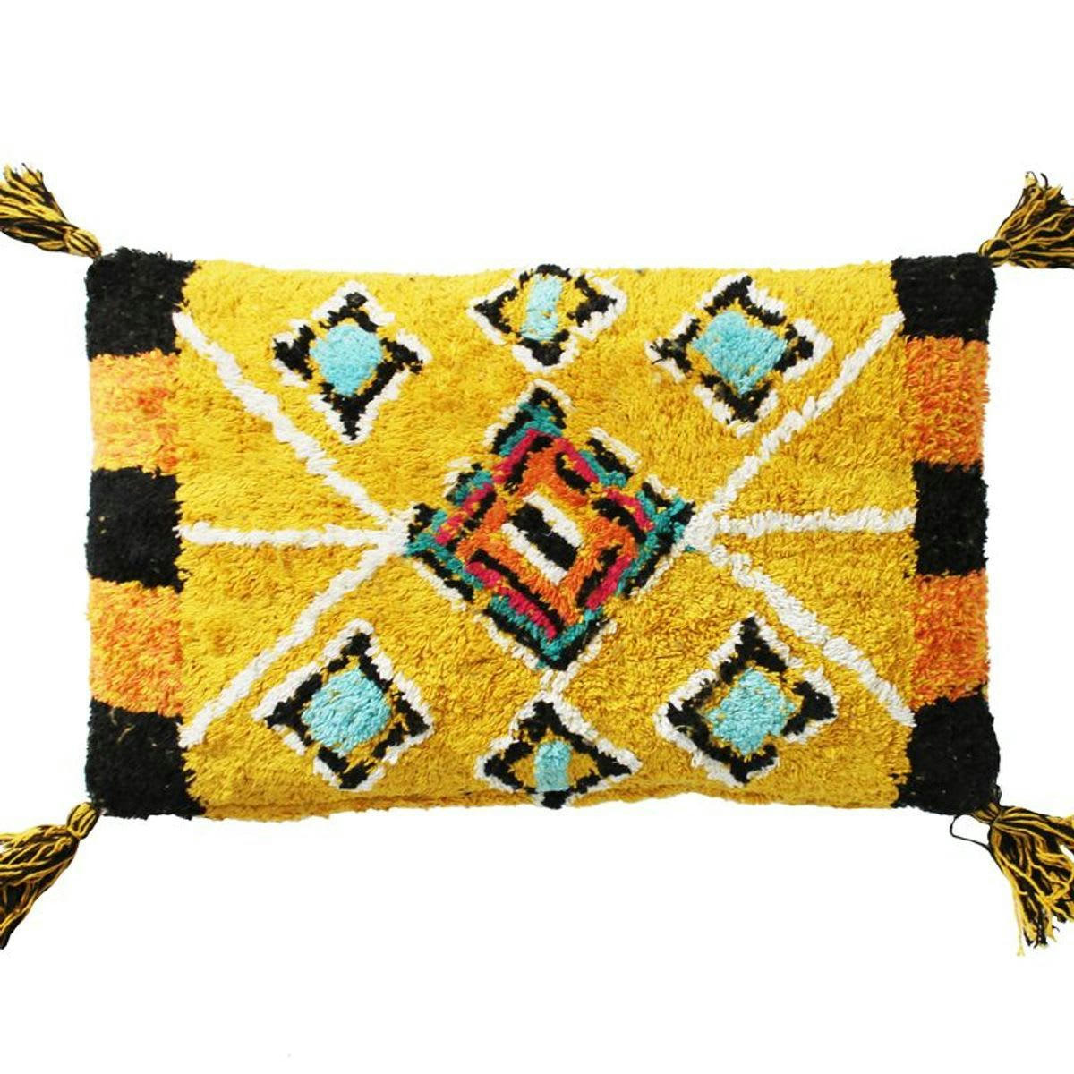 BERBERE - Coussin 100 % coton esprit berbère jaune 30x50