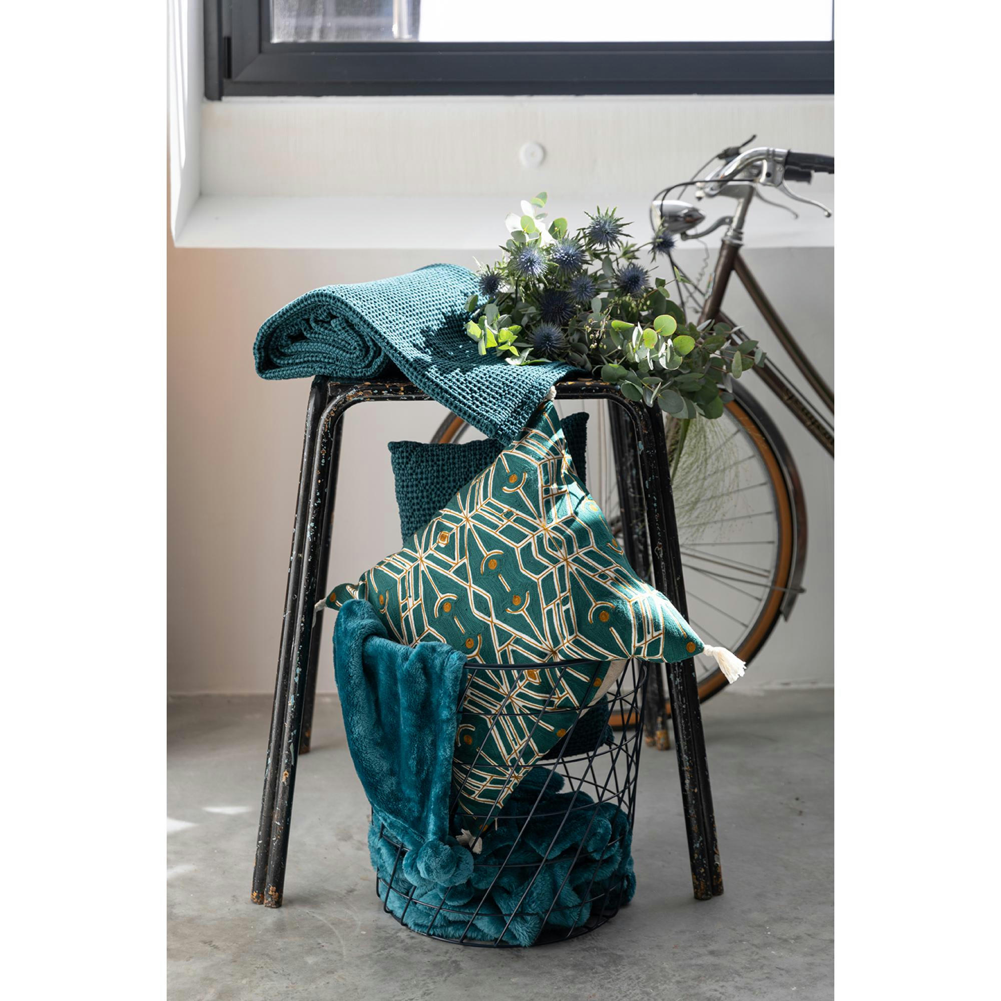 MAIA - Plaid stonewashed  en coton petrole 140 x 200