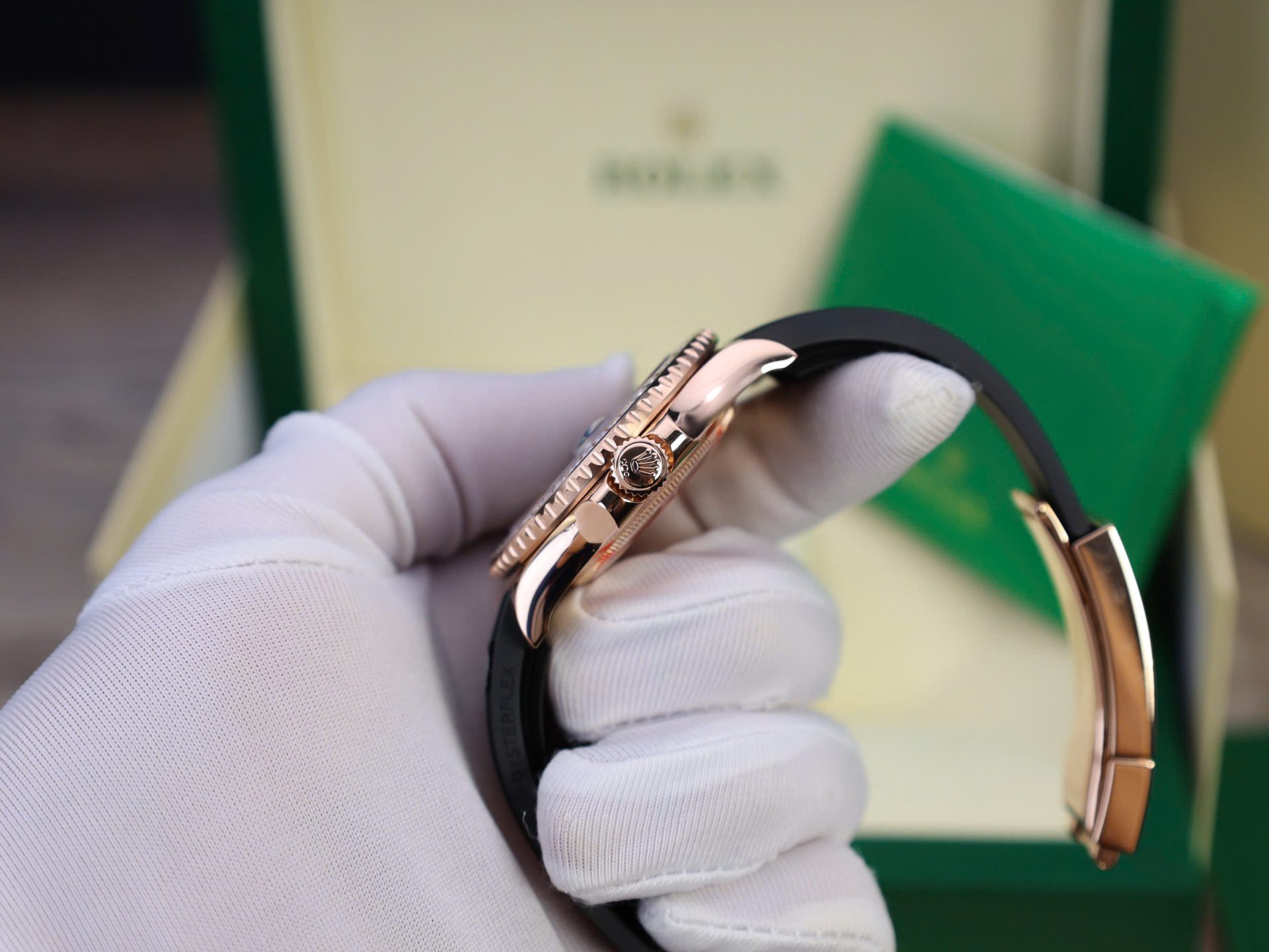 Rolex Yacht-Master RG Plated Black Dial Baguette Diamond 40mm Oysterflex Super Clone