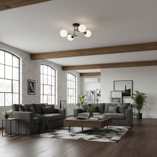 Lampa sufitowa czarna kule białe loft EDYLIT 4xE14 OLMO 14-828