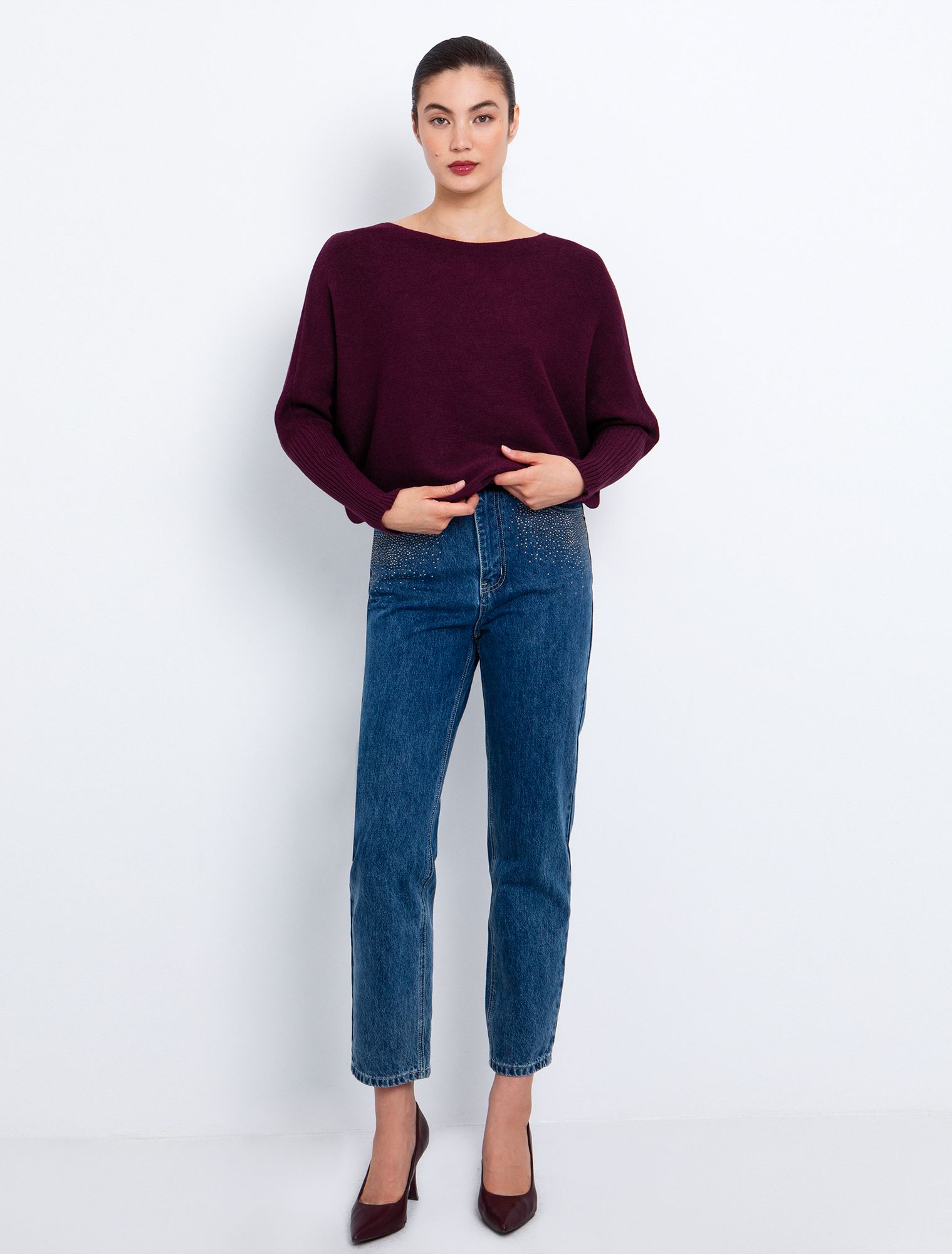 Πλεκτή μπλούζα με φαρδιά μανίκια