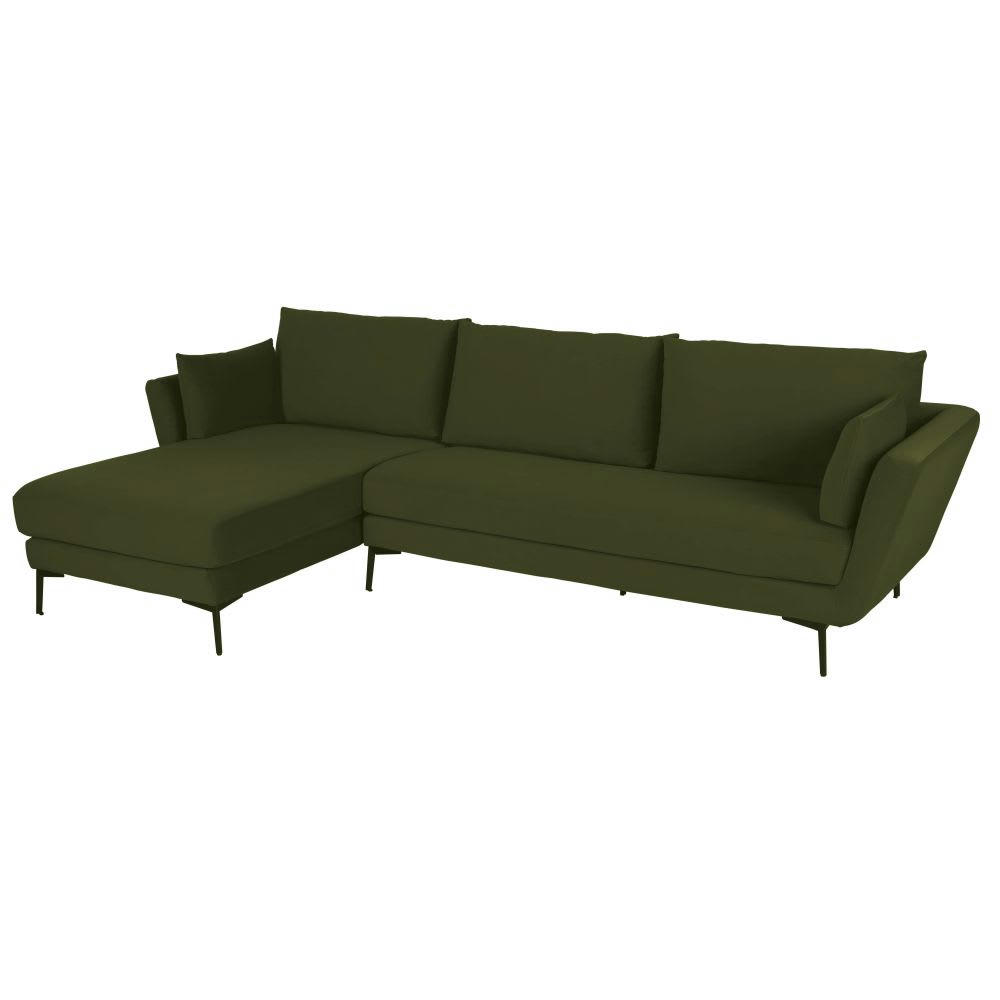 Prague - Canapé d'angle gauche 4/5 places en velours vert