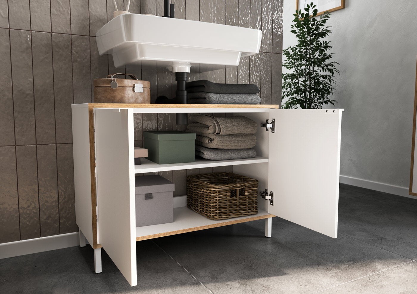 Germania Topeka 80 cm Wastafelonderkast Wit   Eiken