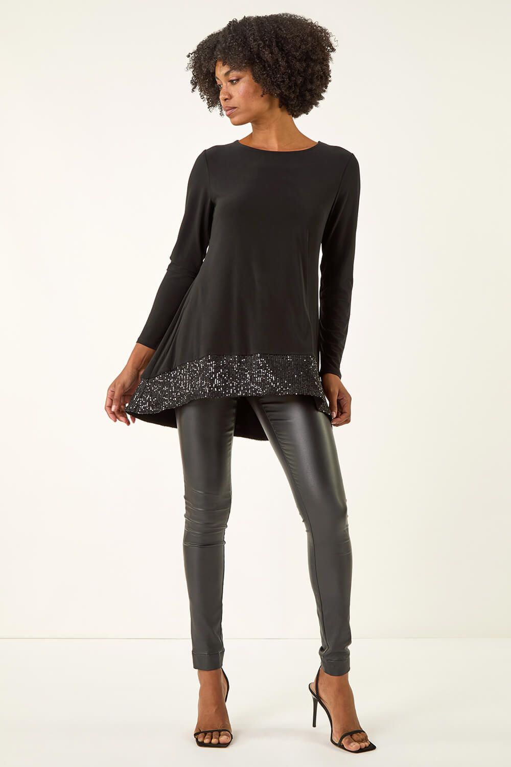 Roman Sequin Hem Tunic Stretch Top