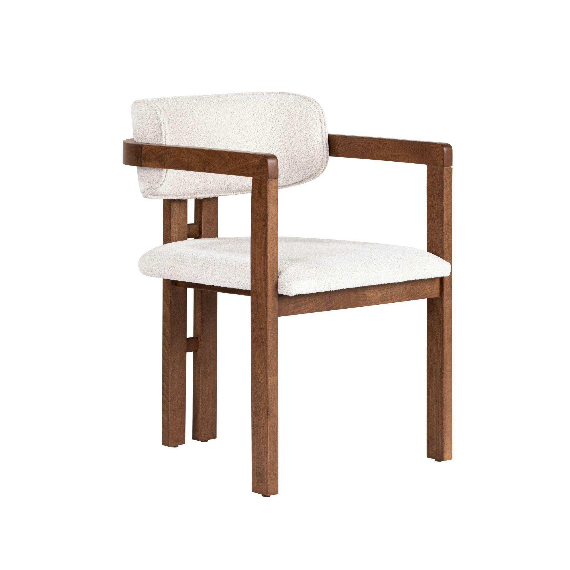Chaise avec accoudoirs design bois et tissu blanc MARFA