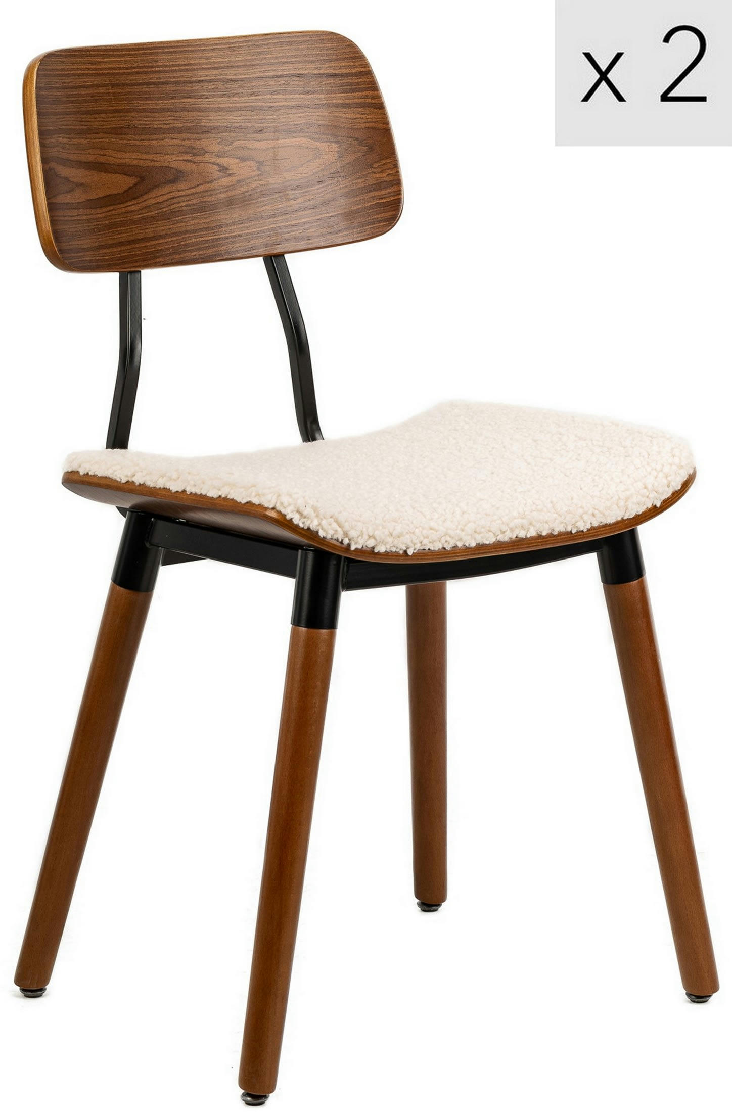 - Lot de 2 chaises en bois et bouclettes blanches