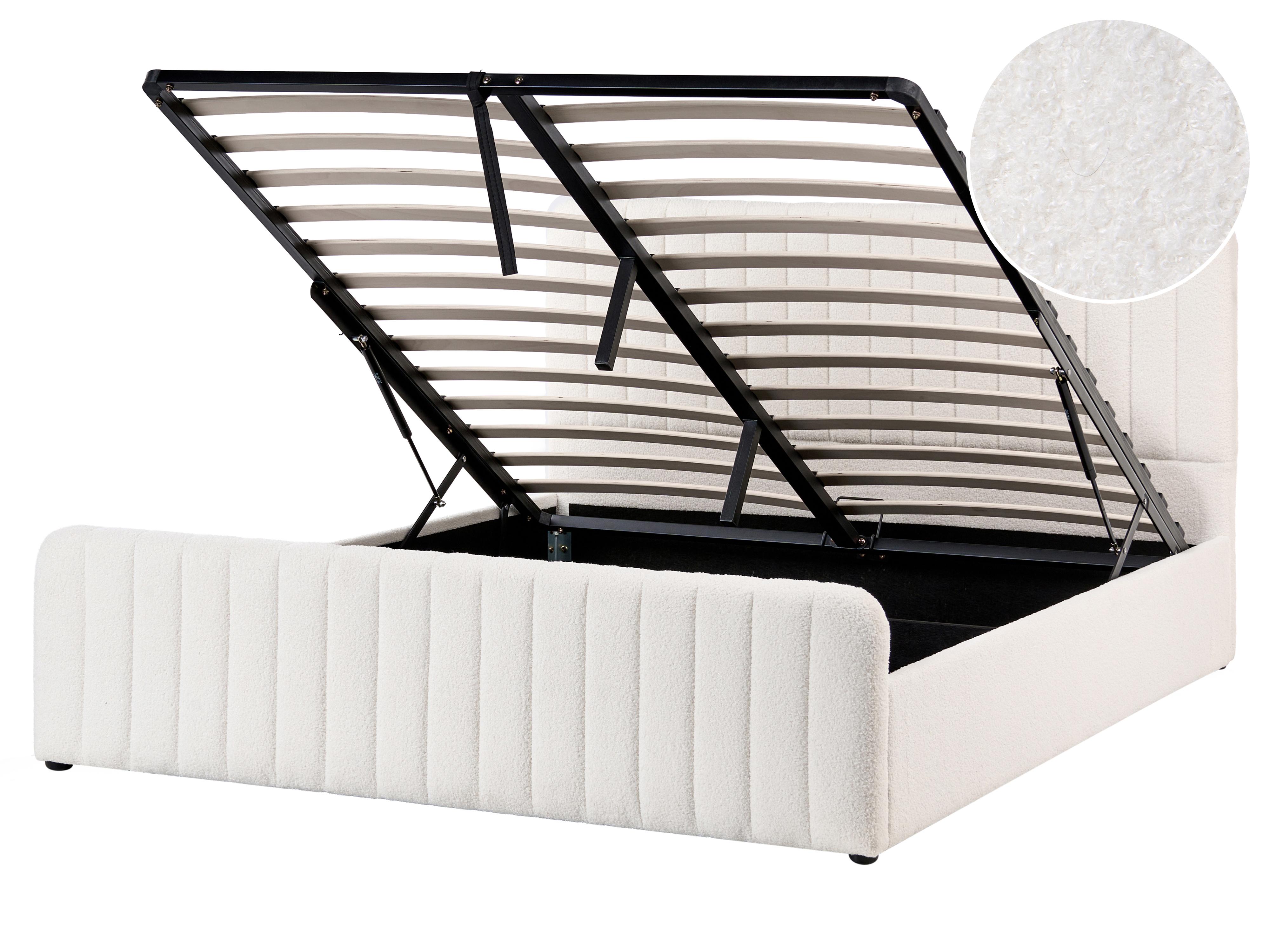 Ottoman Bed Boucle LUNAN 160 x 200 cm (EU King Size) White