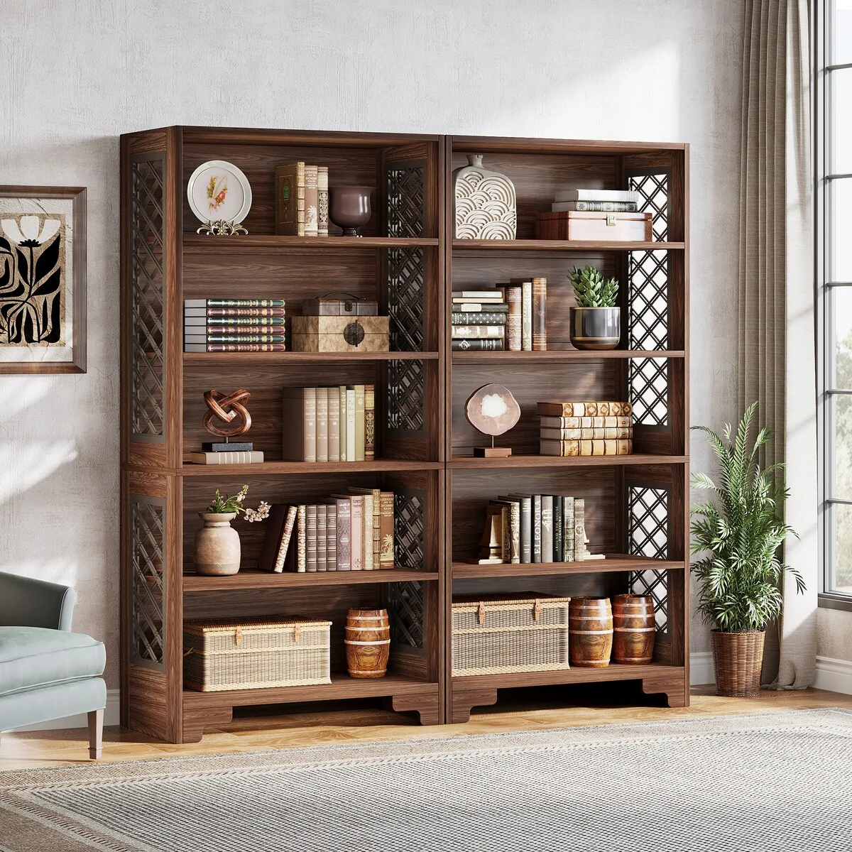6-Tier Bookshelf Mid-Century Display Storage Shelf for Living Room