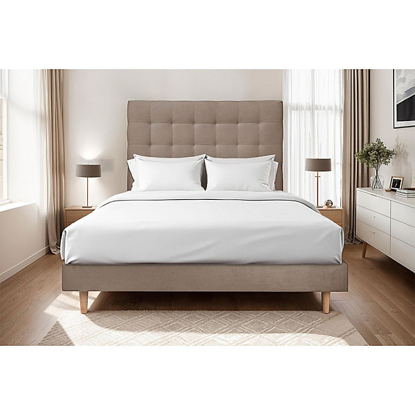 Lit avec tête de lit capitonnée velours et sommier kit- Lit en bois massif