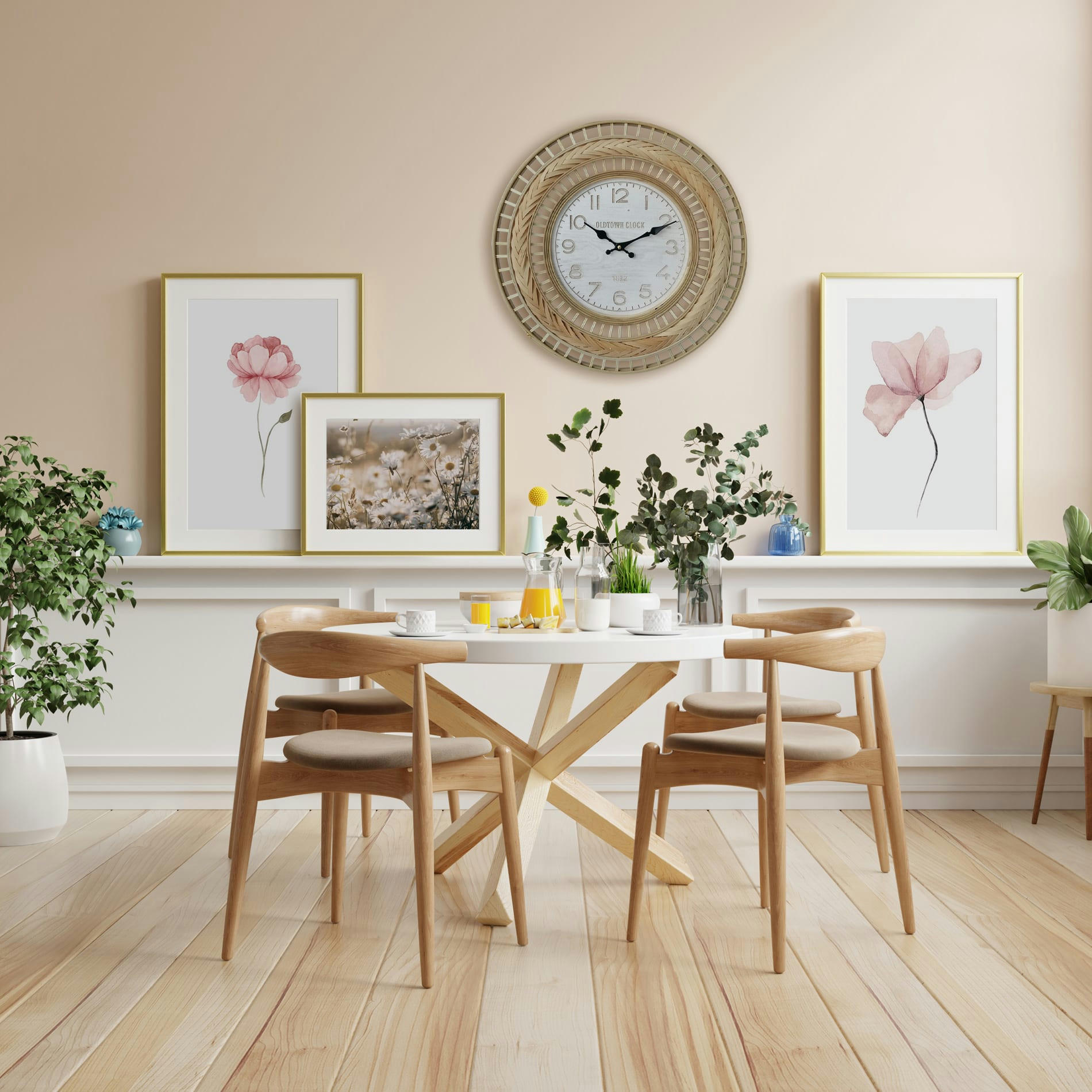 - Horloge murale grande en MDF et métal blanche et beige Ø 50 cm